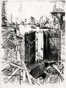 O Portão de Guarda em Gatun, placa V do Canal do Panamá por Joseph Pennell, 1912 (carvão sobre papel) de Joseph Pennell