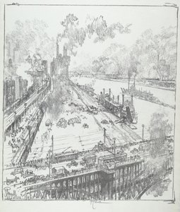 The Levee from Eads Bridge, St. Louis, 1919. de Joseph Pennell