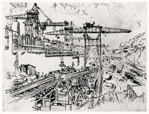 As Muralhas de Miraflores Bloqueio, placa XXIII do Canal do Panamá por Joseph Pennell, 1912 (carvão sobre papel) de Joseph Pennell