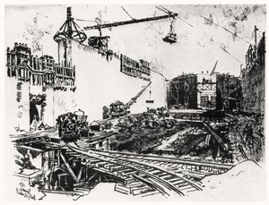 As Paredes de Pedron Miguel, placa XX do Canal do Panamá por Joseph Pennell, 1912 (carvão sobre papel)