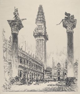 Veneza, Reconstruindo o Campanário, 1911. de Joseph Pennell