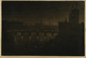 Westminster à noite - da janela do meu estúdio de Joseph Pennell
