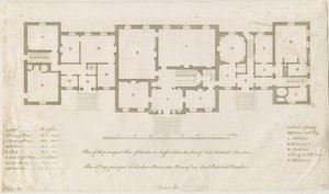 Sandon Hall - planta do andar principal: gravura, nd [1769-1771] (impressão) de Joseph Pickford