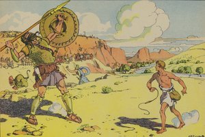 David e Golias (litografia a cores) de Joseph Porphyre Pinchon