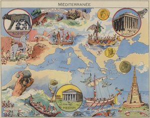 Mediterrâneo (litografia a cores) de Joseph Porphyre Pinchon