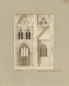 Interior da Catedral de Lichfield - Nave: desenho em sépia de Joseph Potter