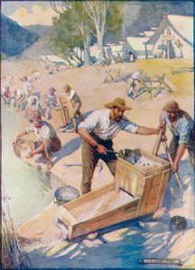 Durante todo o dia, ouviram-se o som da picareta e o estrondo do berço, c1908, c1920. de Joseph Ratcliffe Skelton
