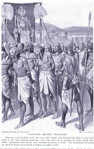 Cativos antes do Faraó, c.1920 (litho) de Joseph Ratcliffe Skelton