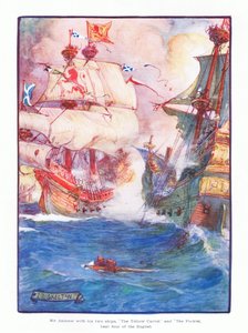 Sir Andrew, com seus dois navios, a Carvela Amarela e a Flor, bateu cinco dos navios ingleses, 1910 de Joseph Ratcliffe Skelton