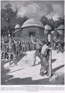 A flagelação de Boadicea, ilustração da "História das Nações de Hutchinson", c.1910 de Joseph Ratcliffe Skelton
