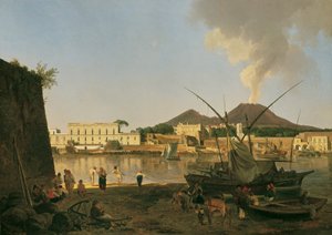 O porto de Granatello perto de Portici com o Vesúvio como pano de fundo