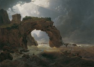 Tempestade marítima no Arco di Miseno perto de Miliscola com vista para Nisida