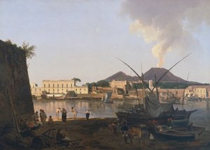 O porto de Granatello em Portici, perto de Nápoles, por Josef Rebell (1787-1828), Itália Século XX