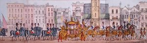 Representação Panorâmica do Progresso Real da Rainha Vitória Através da Cidade de Londres em 9 de Novembro de 1837 (litho) (detalhe) de Joseph Robins