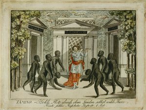 Tamino domina os animais com a Flauta Mágica ... (gravura) de Joseph Schaffer