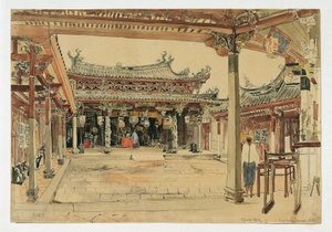 Pátio de um templo chinês em Cingapura
