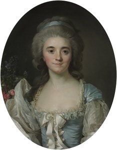 Retrato da Condessa de Provença (1753-1810), a meio comprimento, com um vestido turquesa com rendas e laços brancos de Joseph Siffred Duplessis