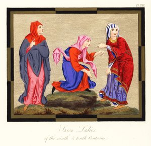 Trajes femininos anglo-saxões, séculos IX e X, 1854 (gravura)