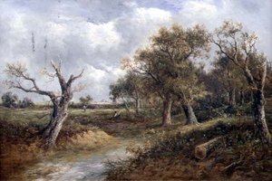 Paisagem com árvore moribunda (óleo sobre tela)