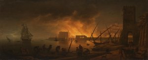 Incêndio num porto marítimo à noite, 1748