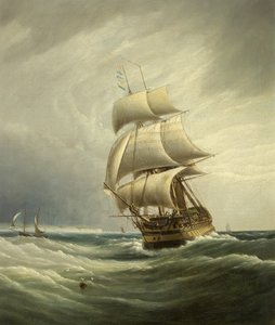 Navio de três mastros antes do vento (óleo sobre tela)