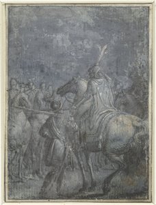 Comandante do exército a cavalo com outros cavaleiros Grupo de ilustrações semelhantes com cavaleiros e cavaleiros (título da série)
