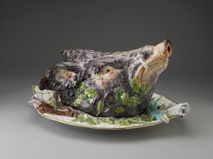 Terrina de cabeça de javali, fábrica de porcelana de Chelsea, c. Porcelana 1758