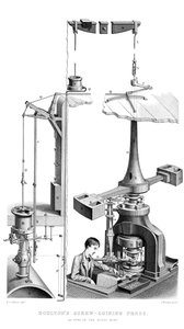 Imprensa de cunhagem de parafuso de Boultons, conforme usada na Casa da Moeda Real, 1866.