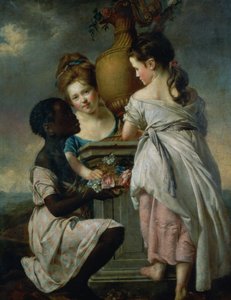 Uma conversa entre garotas ou duas garotas com seu servo negro, 1770 de Joseph Wright of Derby