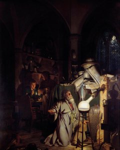 Alquimista tentador de descobrir a pedra filosófica Pintura de Joseph Wright Of Derby (1734-1797) Século XVIII Sol. 1,27 X 1,01m Derby, Museu Derby de Joseph Wright of Derby