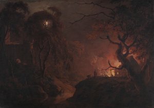 Casa de campo em chamas à noite de Joseph Wright of Derby