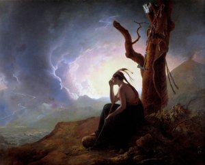 A viúva de um chefe indiano cuidando das armas do marido Pintura de Joseph Wright de Derby (1734-1797) 1785 Derby, museu Derby de Joseph Wright of Derby