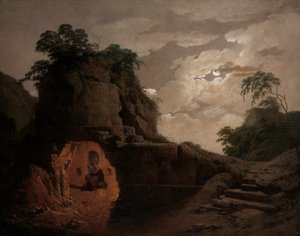 Túmulo de Virgílio ao luar, com Silius Italicus Declaiming, 1779. de Joseph Wright of Derby