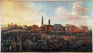 Festa do fresco" no dia da ascensão em Murano, Veneza" Abadia de San Cipriano à direita e igreja santo Stefano no centro, desapareceu hoje (A festa do "Fresco" no dia da Ascensão em Murano, Veneza) Pintura de Jo de Joseph the younger Heintz