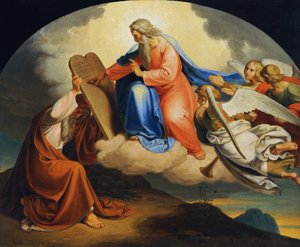 Deus escreveu a Moisés os Dez Mandamentos em duas tábuas de pedra no Monte Sinai de Joseph von Fuhrich