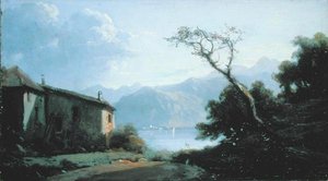 Cena do lago na França (óleo sobre tela)
