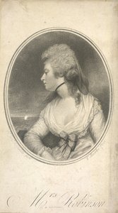 Sra. Robinson. Mary Robinson, nascida Darby, conhecida como Perdita (1758-1800). Atriz, poeta e romancista inglesa. Primeira amante pública do rei Jorge IV, quando este ainda era príncipe de Gales. Retrato, segundo Sir Joshua Reynolds.