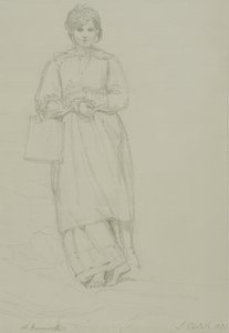 Menina jovem, segurando, lata leite, 1831, (graphite, ligado, wove, paper)