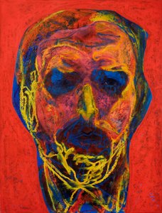 Rosto colorido e intenso de Joshua Hoskins