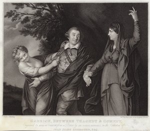 Garrick entre tragédia e comédia de Joshua Reynolds
