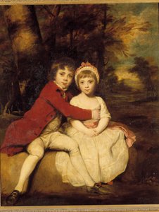John Parker e sua irmã Theresa Um irmão e uma irmã filhos de pé afetuosamente. Pintura de Joshua Reynolds (1723-1792) de Joshua Reynolds
