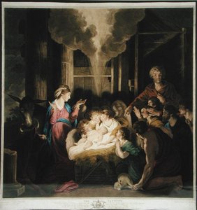 A Natividade, desenhada por Josiah Boydell e gravada por GJ & JG Fracius (gravura a cores)