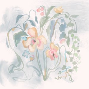Pássaros entre flores em tons pastel de Josie George
