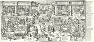 A vida dos comerciantes e comerciantes alemães no século XVI (gravura)