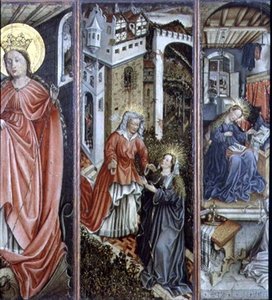 Visitação, painel central direito de poliptych (painel) de Jost (attr. to) Amman