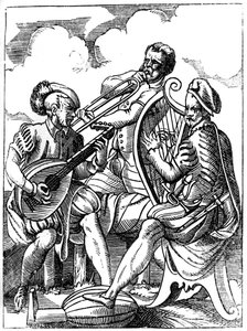 Um guitarrista, lutenista e trombone, século XVI, 1849. de Jost Amman