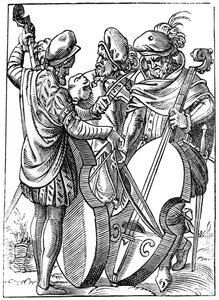 Um violinista e dois violoncelistas, século XVI, 1849. de Jost Amman