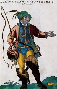 Traje de cocheiro na Alemanha, gravura de Habitus praecipuorum popularum de Jost Amman