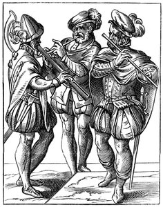 Tocadores de flauta e cornetto, século XVI em 1849. de Jost Amman