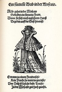 Nobre mulher de Moscou. Do Frauentrachtenbuch Frankfurt, 1586, 1586 de Jost Amman